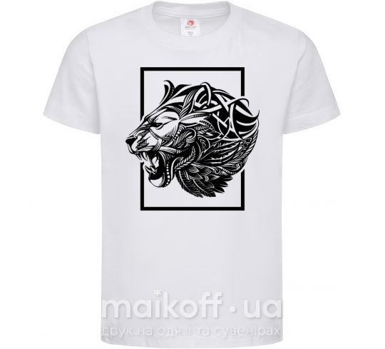 Детская футболка Тигр рамка черный Белый фото
