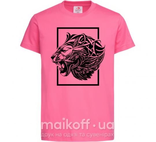 Детская футболка Тигр рамка черный Ярко-розовый фото