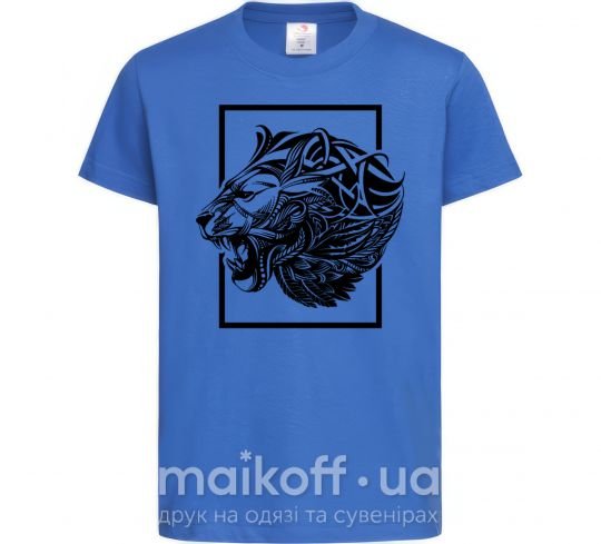 Детская футболка Тигр рамка черный Ярко-синий фото