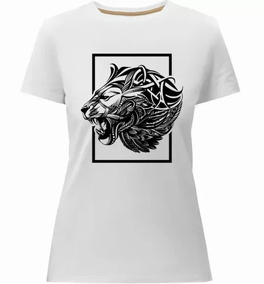 Женская премиум футболка Тигр рамка чорний Белый фото