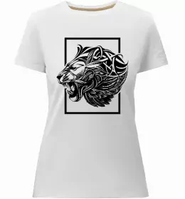 Женская премиум футболка Тигр рамка Белый фото