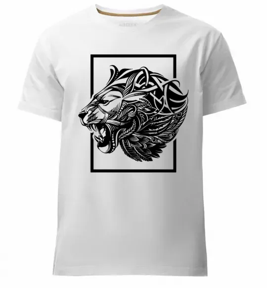 Чоловіча преміум футболка Тигр рамка чорний Білий фото