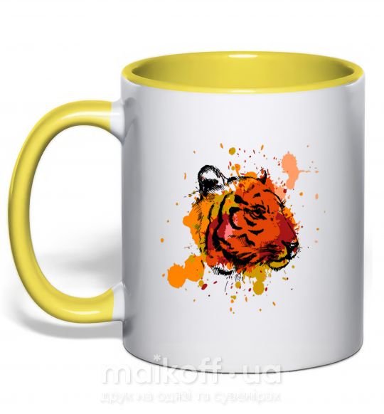 Чашка з кольоровою ручкою Тигр брызги Сонячно жовтий фото