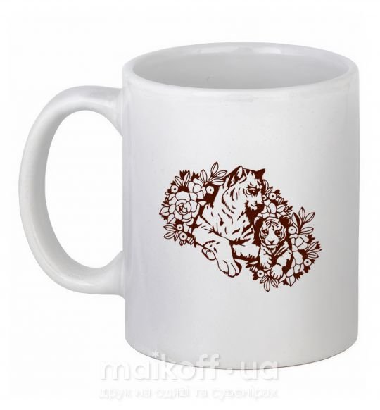 Чашка керамическая Тигрица и тигренок Белый фото