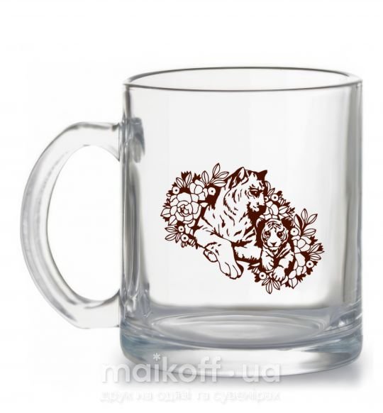 Чашка стеклянная Тигрица и тигренок Прозрачный фото