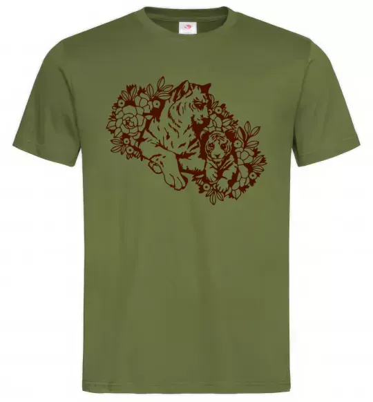 Чоловіча футболка Тигриця й тигреня Оливковий фото
