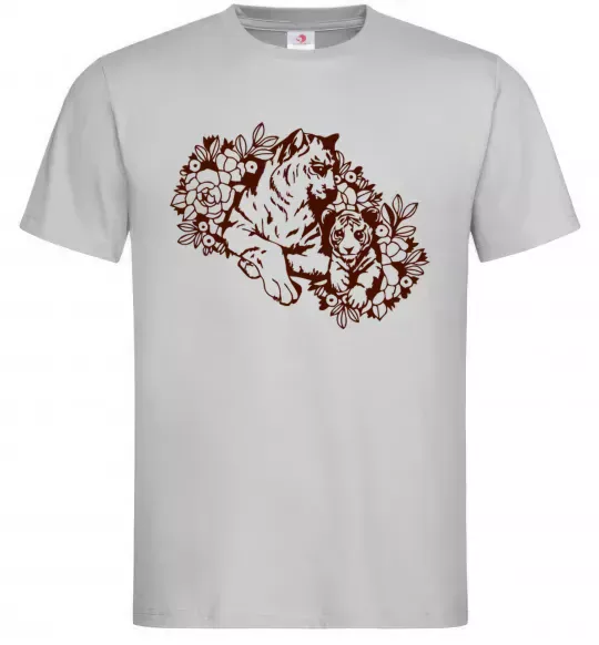 Чоловіча футболка Тигриця й тигреня Сірий фото