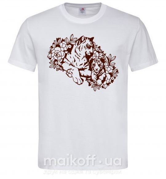 Мужская футболка Тигрица и тигренок Белый фото