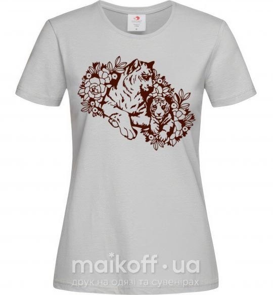 Женская футболка Тигрица и тигренок Серый фото