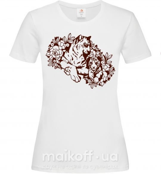 Женская футболка Тигрица и тигренок Белый фото