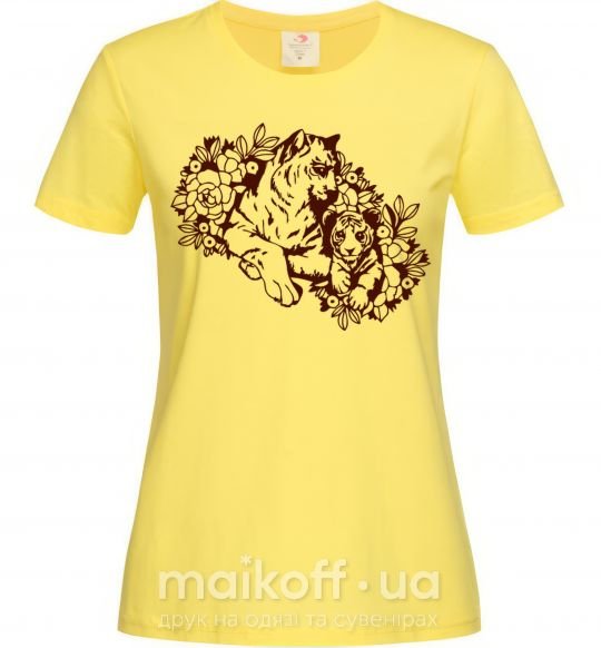 Женская футболка Тигрица и тигренок Лимонный фото