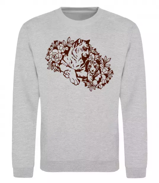 Свитшот Тигриця й тигреня Серый меланж фото