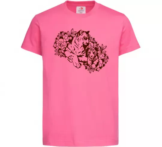 Дитяча футболка Тигриця й тигреня Яскраво-рожевий фото