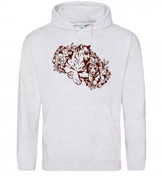 Жіноча толстовка (худі) Тигриця й тигреня Сірий меланж фото