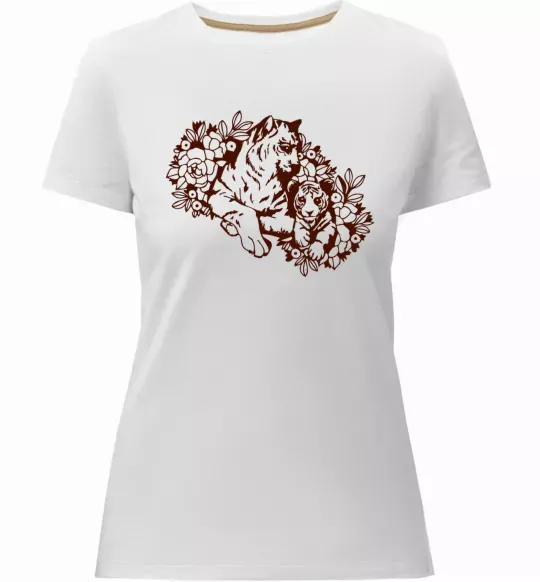 Жіноча преміум футболка Тигриця й тигреня Білий фото