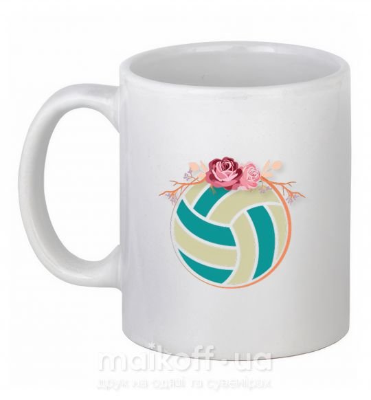 Чашка керамическая Волейбольный мяч с розами Белый фото