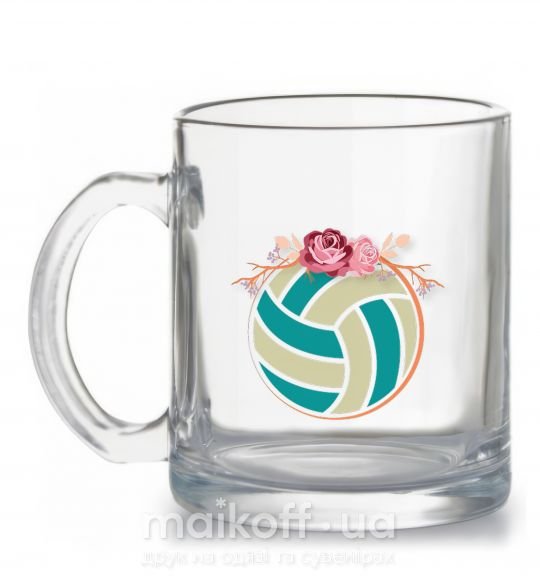 Чашка скляна Волейбольный мяч с розами Прозорий фото