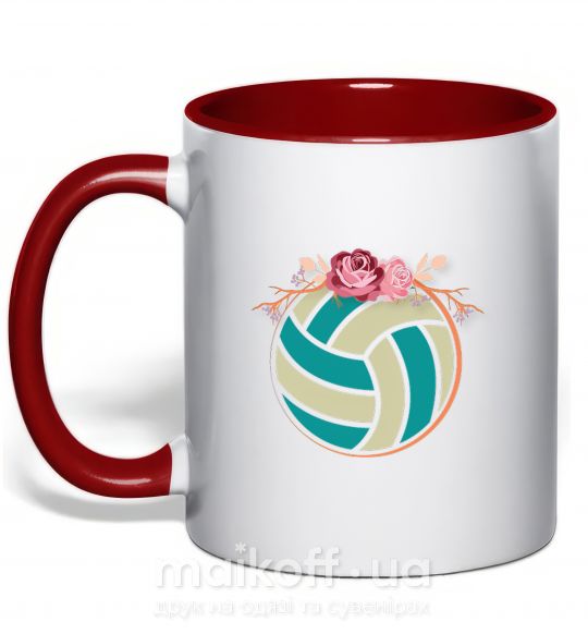 Чашка з кольоровою ручкою Волейбольный мяч с розами Червоний фото