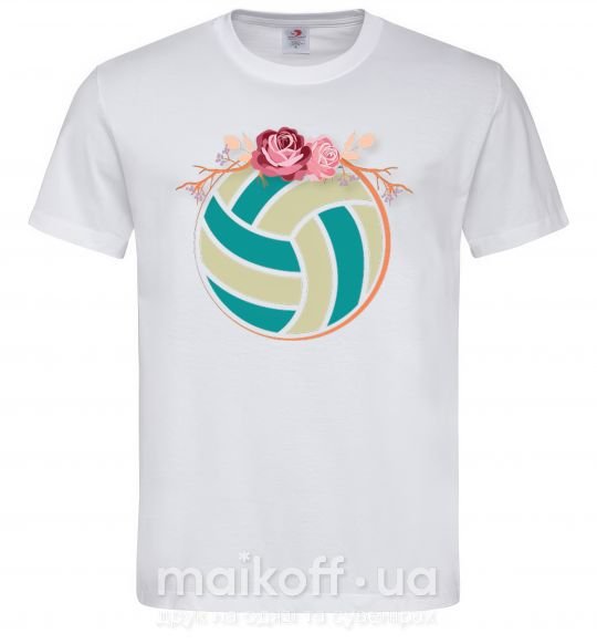 Мужская футболка Волейбольный мяч с розами Белый фото