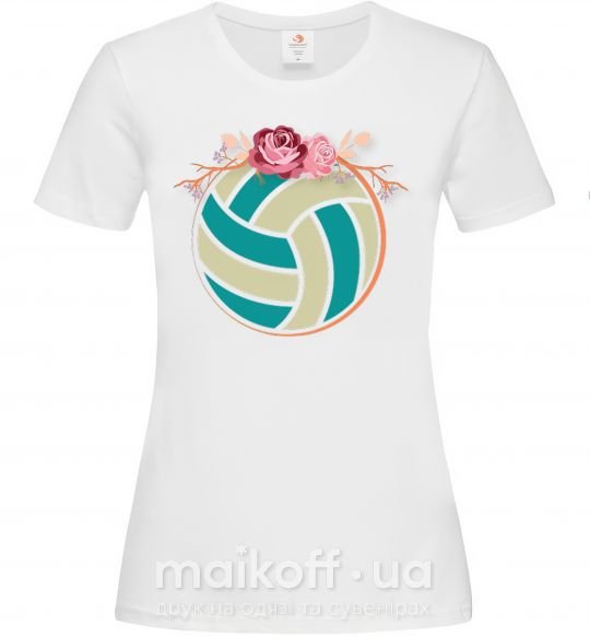 Женская футболка Волейбольный мяч с розами Белый фото