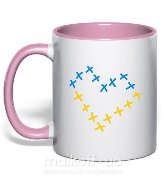Чашка з кольоровою ручкою Серце з хрестиків Ніжно рожевий фото