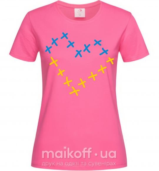 Женская футболка Серце з хрестиків Ярко-розовый фото