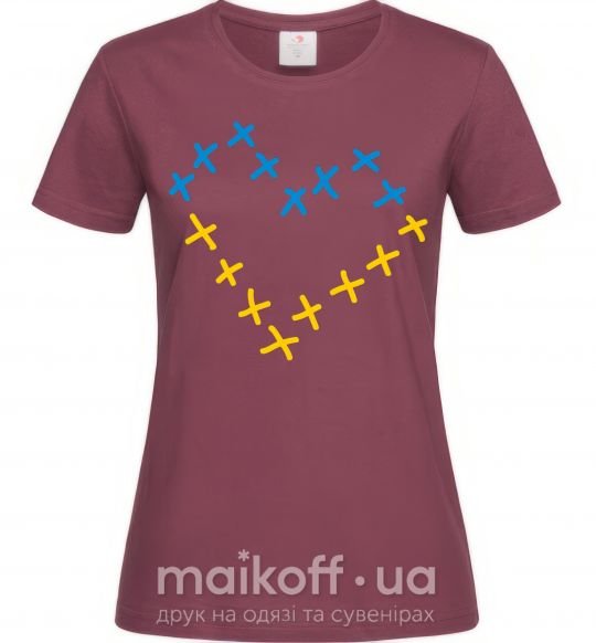 Жіноча футболка Серце з хрестиків Бордовий фото