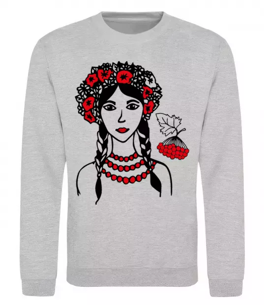 Свитшот Українка калина Серый меланж фото