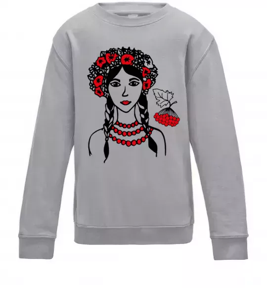 Детский Свитшот Українка калина Серый меланж фото