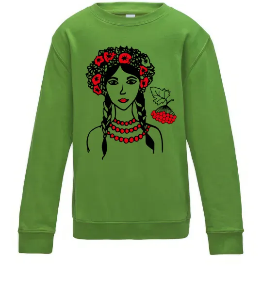 Детский Свитшот Українка калина Лаймовый фото