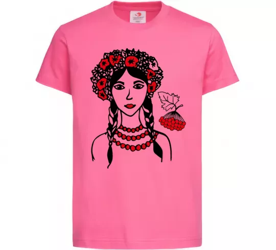 Дитяча футболка Українка калина Яскраво-рожевий фото