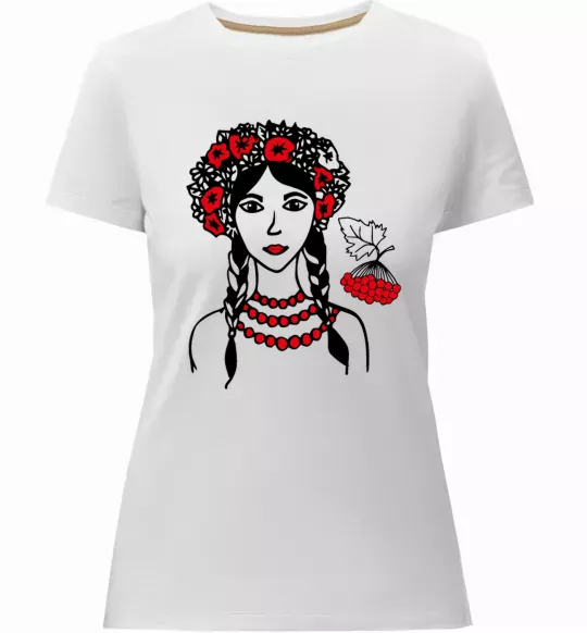 Жіноча преміум футболка Українка калина Білий фото