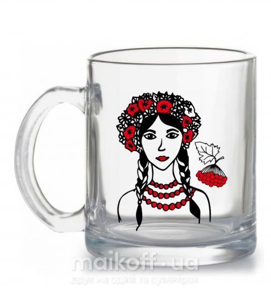 Чашка скляна Українка калина Прозорий фото