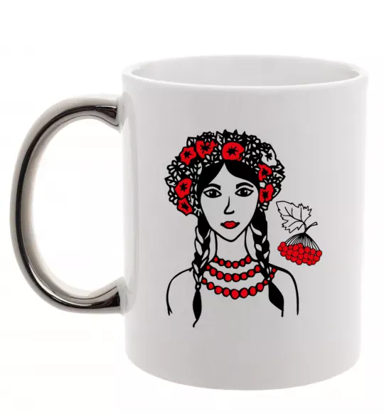 Чашка с цветной ручкой Українка калина Серебро фото