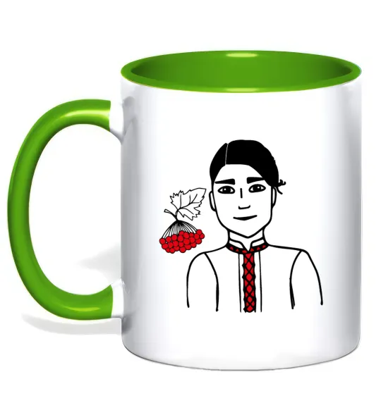 Чашка с цветной ручкой Українець калина Лаймовый фото