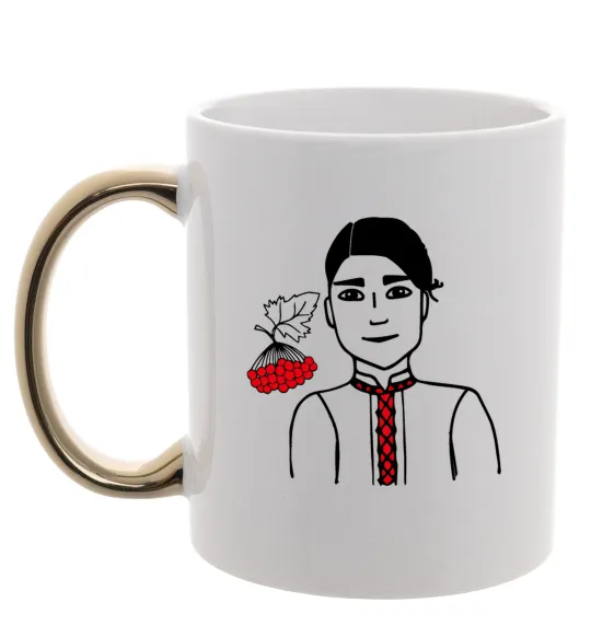 Чашка с цветной ручкой Українець калина Золото фото