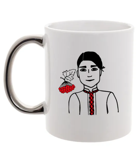 Чашка с цветной ручкой Українець калина Серебро фото