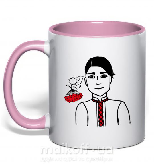 Чашка с цветной ручкой Українець калина Нежно розовый фото