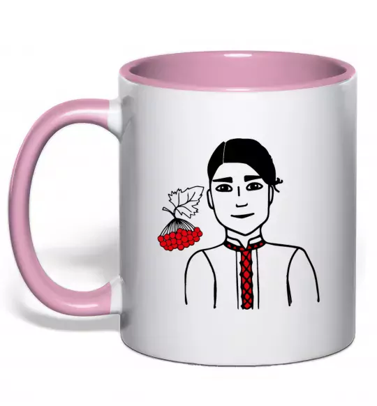 Чашка с цветной ручкой Українець калина Нежно розовый фото