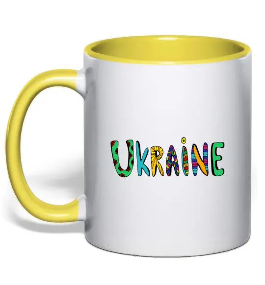 Чашка с цветной ручкой Ukraine text Лимонный фото