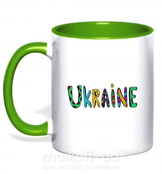 Чашка с цветной ручкой Ukraine text Зеленый фото