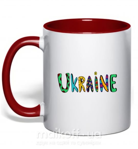 Чашка с цветной ручкой Ukraine text Красный фото