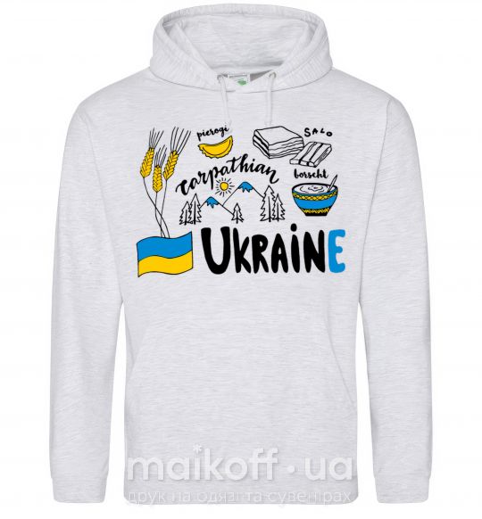 Мужская толстовка (худи) Ukraine symbols Серый меланж фото