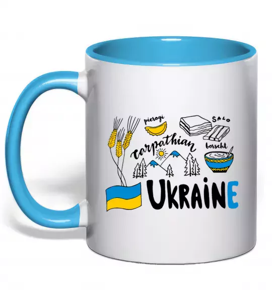 Чашка з кольоровою ручкою Ukraine symbols Блакитний фото