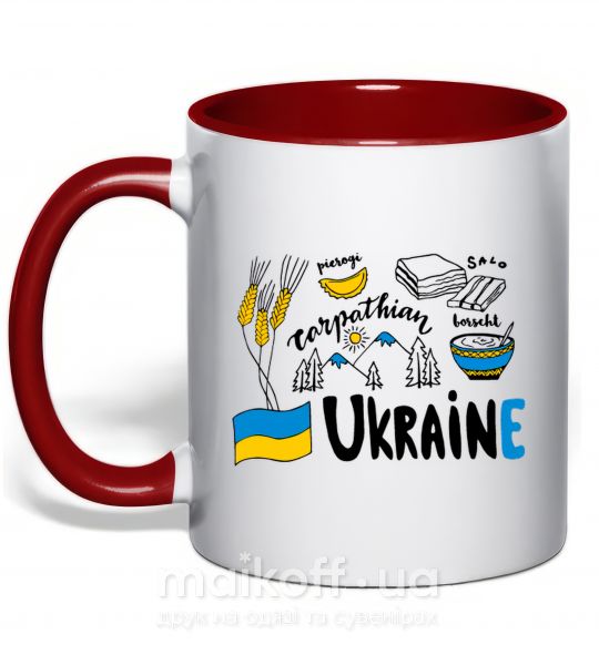 Чашка с цветной ручкой Ukraine symbols Красный фото