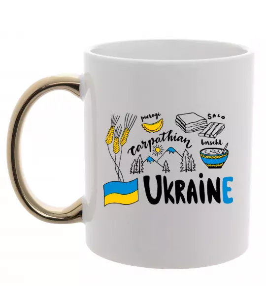 Чашка з кольоровою ручкою Ukraine symbols Золото фото