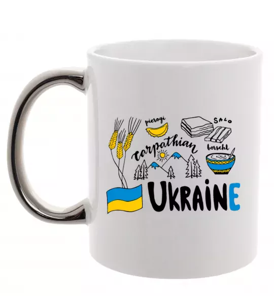 Чашка з кольоровою ручкою Ukraine symbols Срібло фото