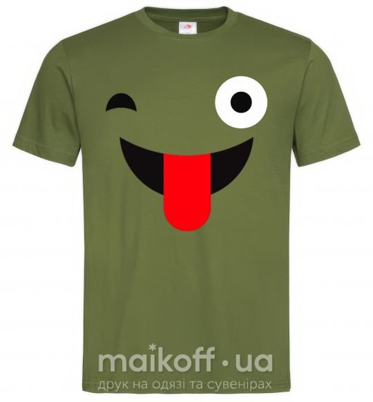 Мужская футболка Подмигивание с языком Оливковый фото