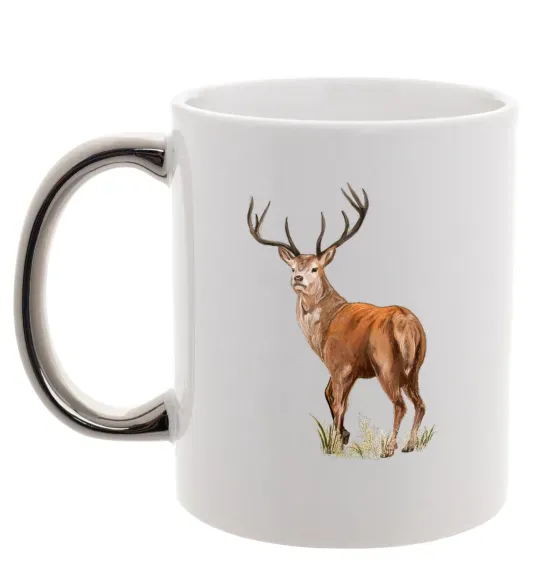 Чашка с цветной ручкой Олень малюнок Серебро фото