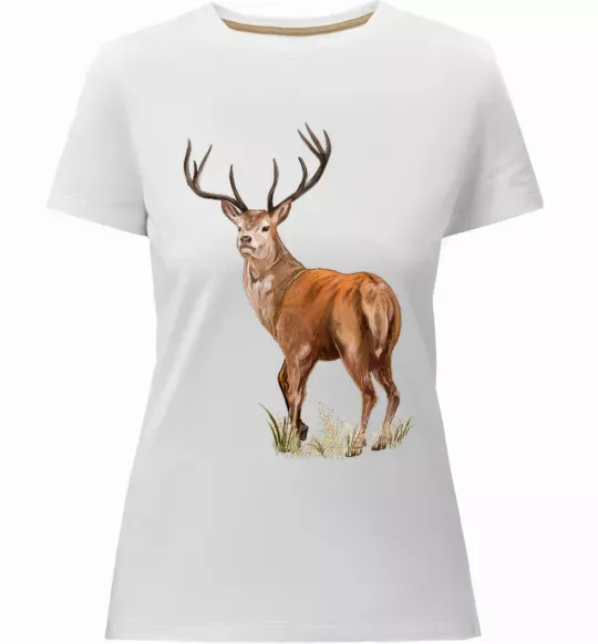 Женская премиум футболка Олень малюнок Белый фото